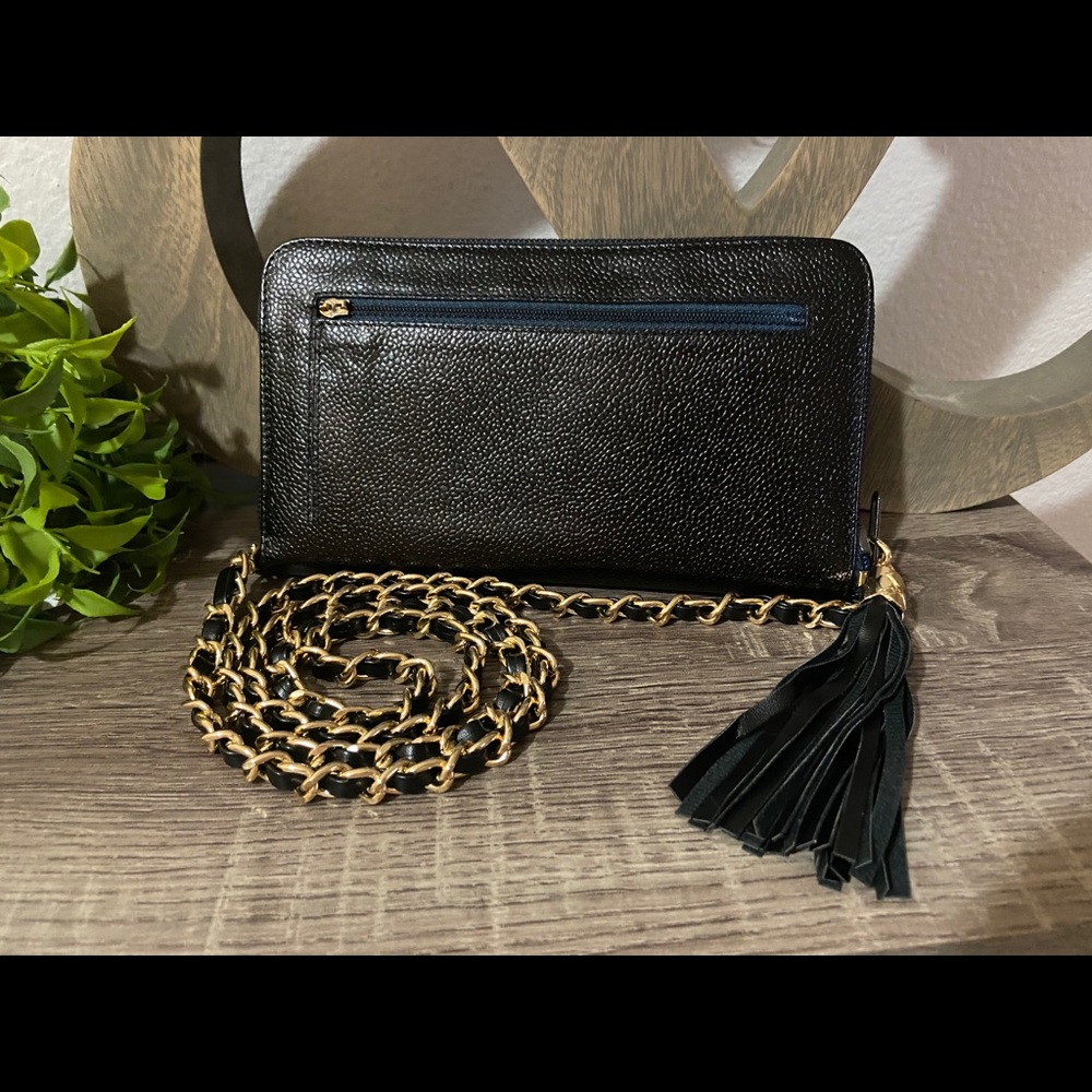 ⚜️♠️ Chanel Caviar Timeless Zippy Wallet Chain Crossbody Double Zipper Style - Picture 3 of 9